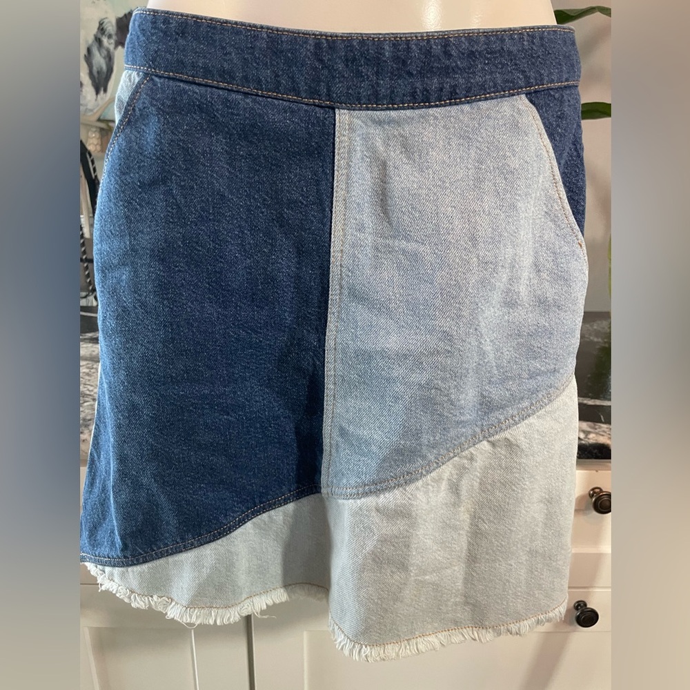 Zara Blue Jean Skirt Two-Tone Design Women's Size Medium